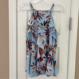 Jennifer Lopez Blue Floral Ruffled Spaghetti Strap Tank Top Size…